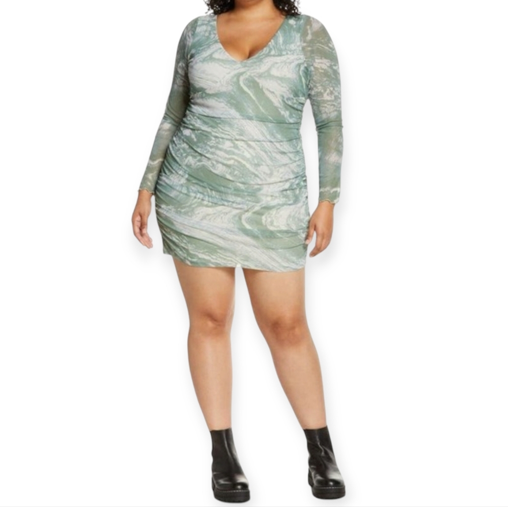 BP Marble Green Ruched Mini Dress sz 2X
